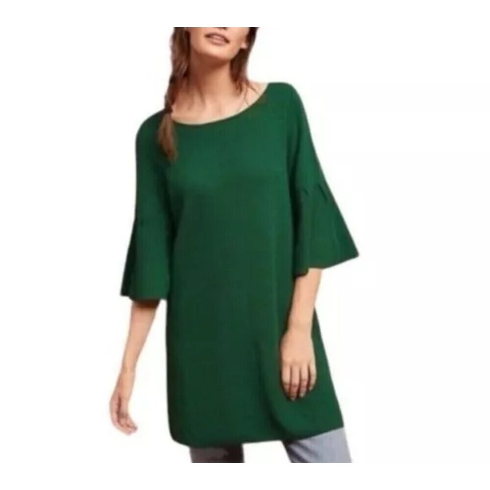 Moth for Anthropologie Green Sweater Dress Tunic Bell Sleeves Sweater Boho SZ XS